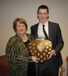 Donal O Hara received the Players Plater of the Year - The Mc Quillan Family Shield from Pearl Mc Quillan